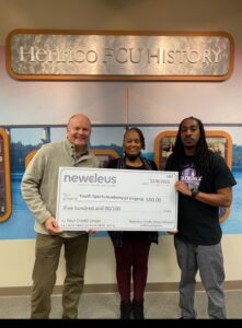 Youth Sports Academy of VA Receives a $500 NewcleusGives Donation on Behalf of Henrico Federal Credit Union and Newcleus CU Advisors.