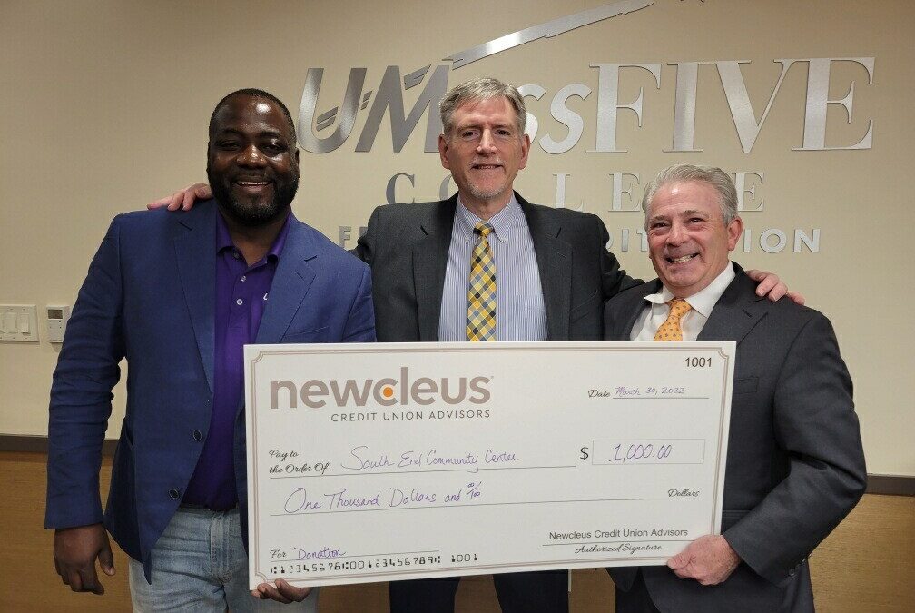 South End Community Center Receives a $1,000 NewcleusGives Donation on Behalf of UMassFive College Federal Credit Union and Newcleus Credit Union Advisors